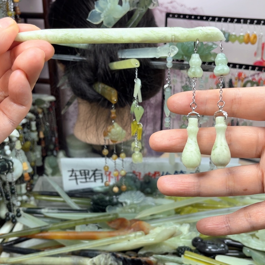 岫玉未镶嵌发饰长度14厘米左右的