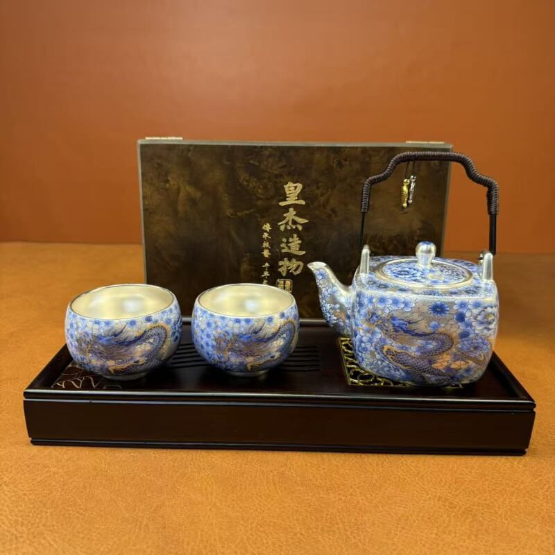周鸿杰-青花提梁龙凤一壶两杯加茶盘-0849