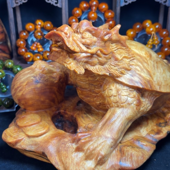 琥珀木 大摆件龙龟 玉化老料
