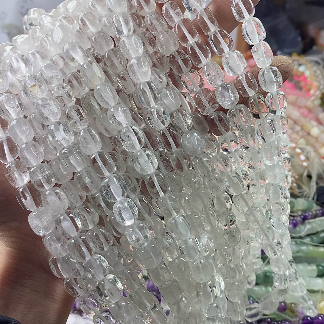 玛瑙/玉髓珠宝半成品银S925镶嵌一条天然8×9白水晶糖豆