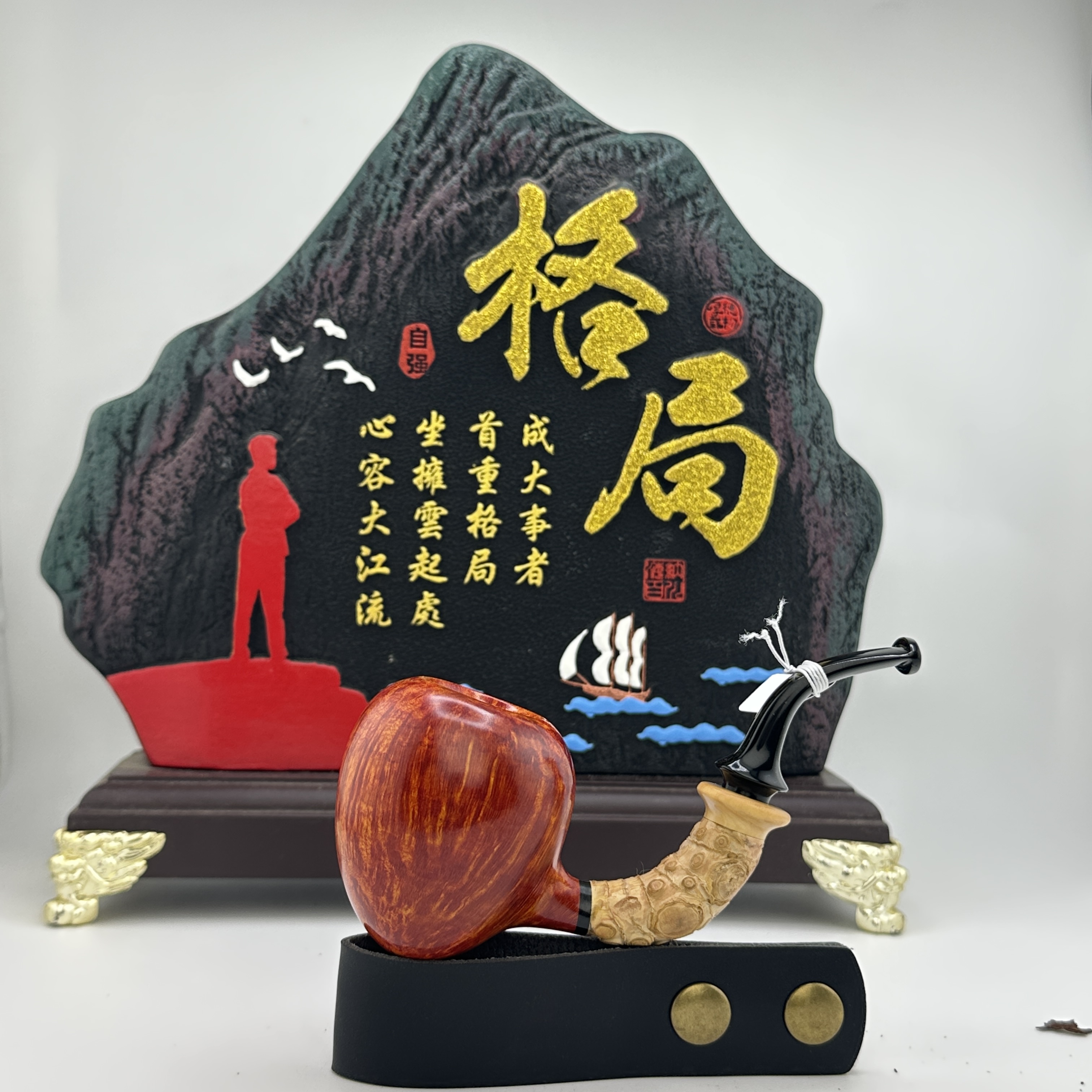 手工竹节大弯叼斗石楠木烟斗 适合V草拉草