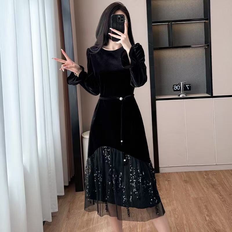 G新款设计感网纱拼接显瘦鱼尾长裙9733