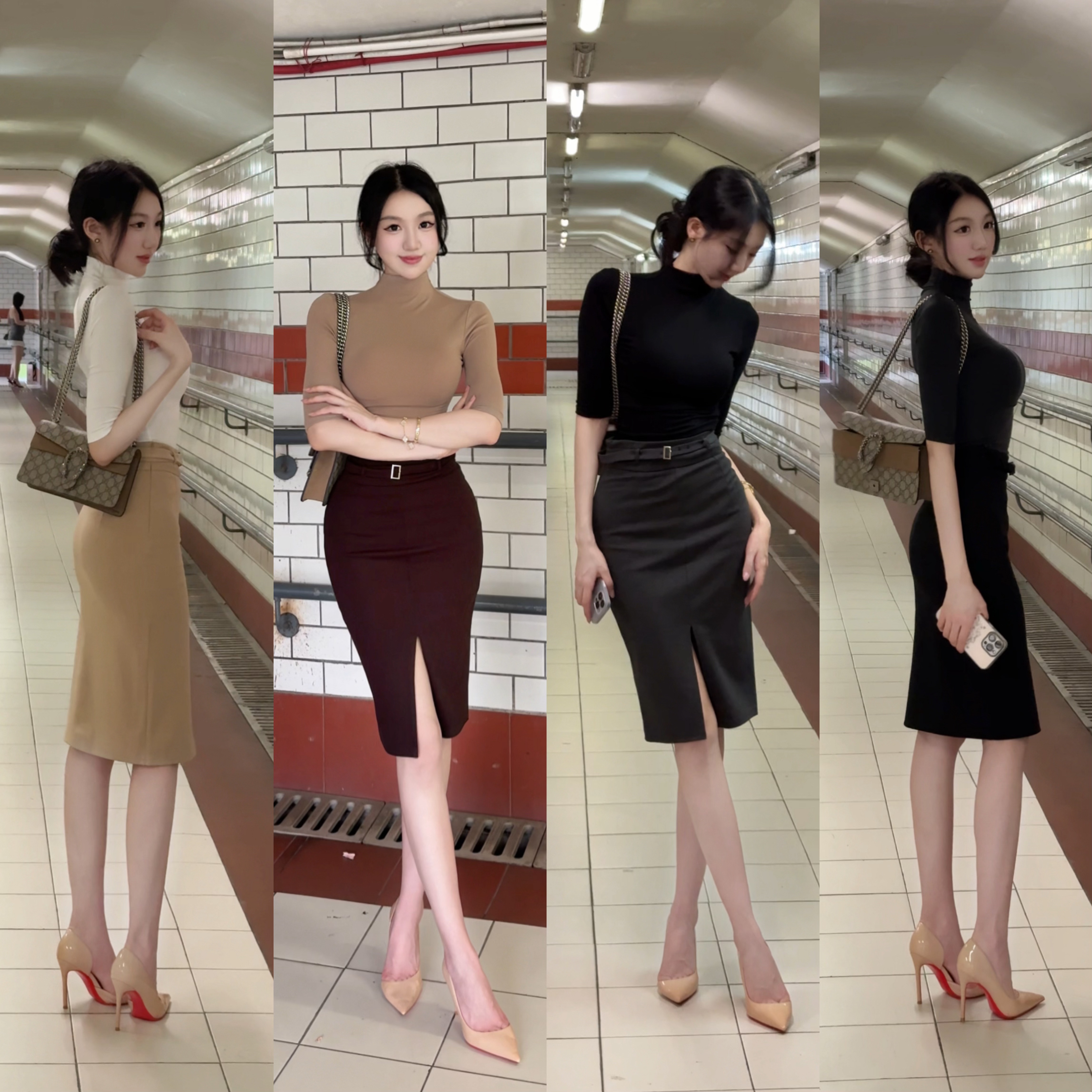 希野逸儿/高级弹力前开叉高腰半身裙女时尚气质紧身包臀两穿半裙