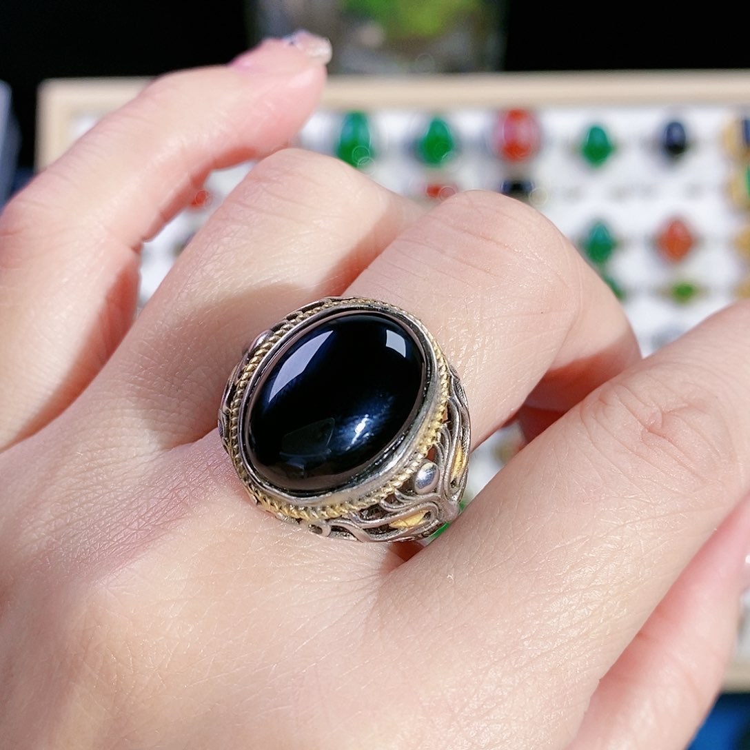 玛瑙/玉髓戒指银S925镶嵌