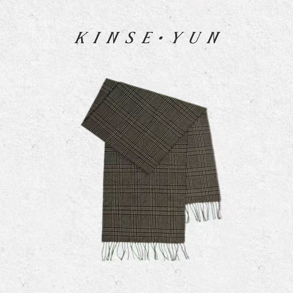 KINSE YUN  『风格围巾』100绵羊毛百搭款格纹流苏围脖披肩QD0811