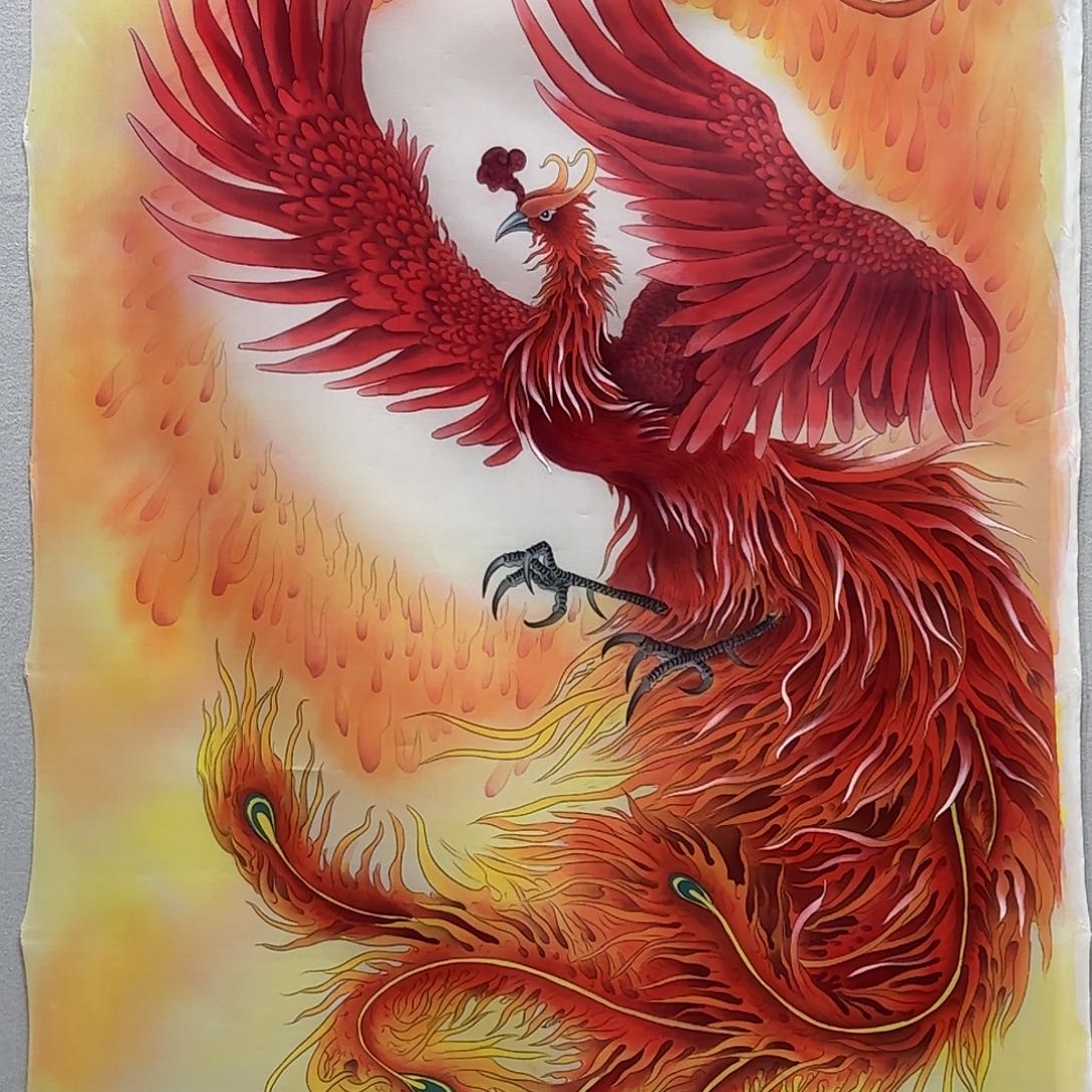 国画绢本工笔四尺朱雀贾敏