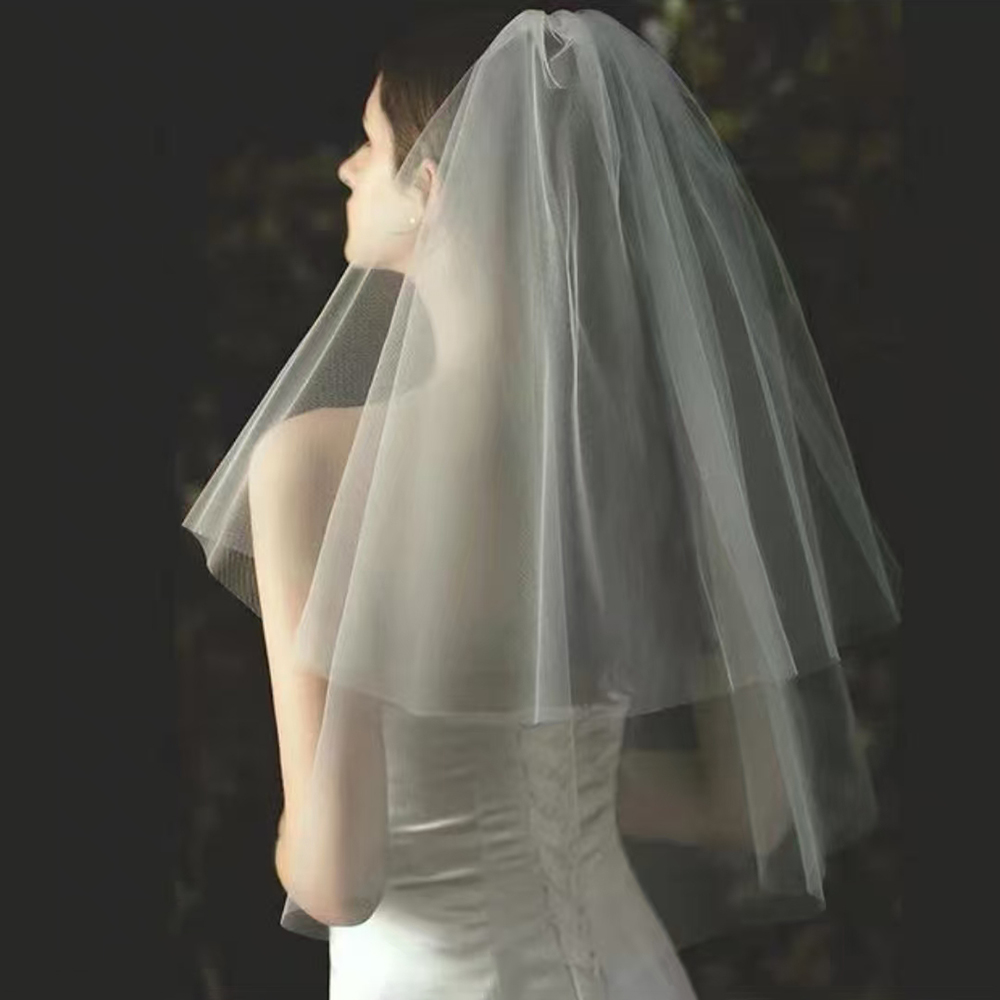 白色双层头纱新娘结婚领证登记拍照道具超仙森系经典款头纱