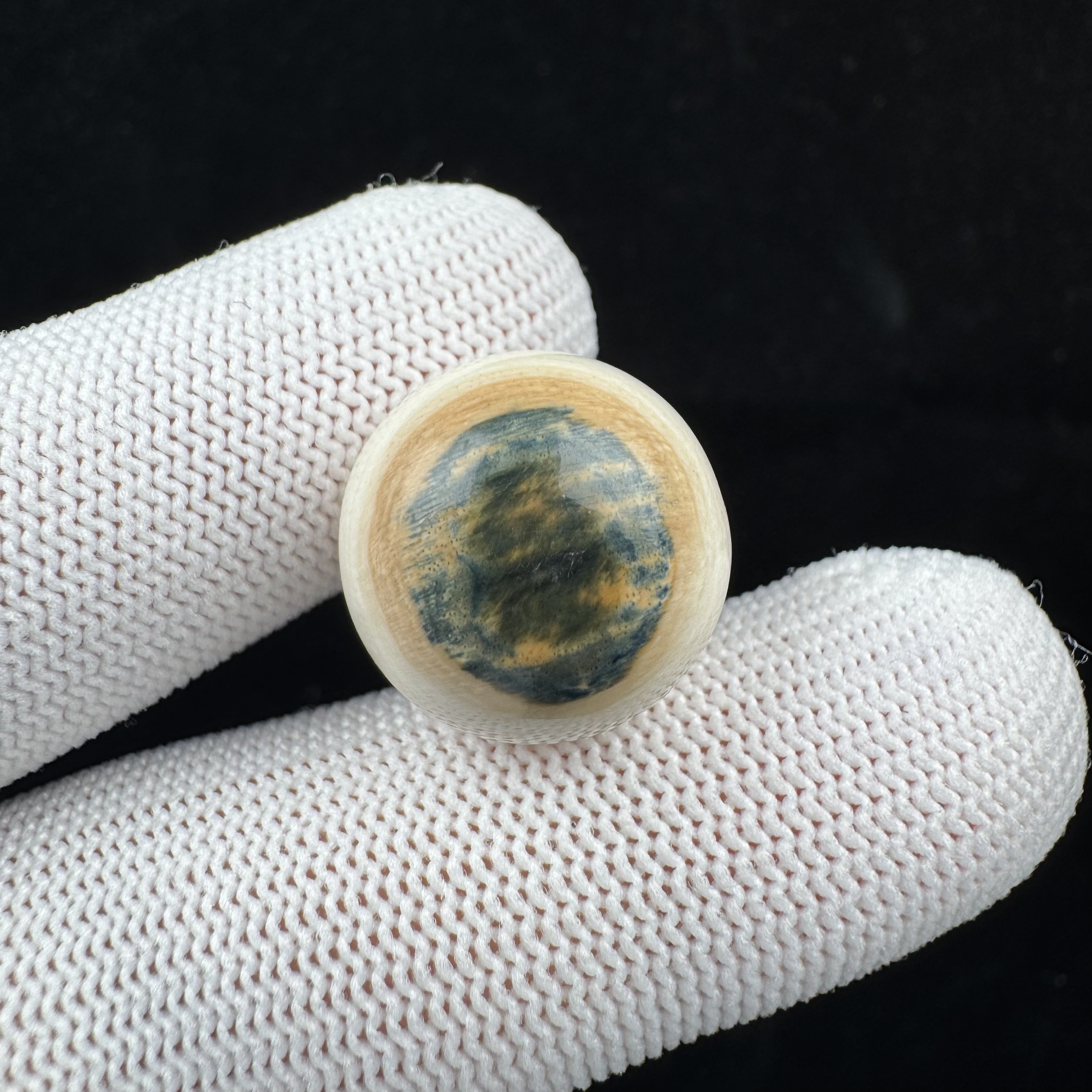 K4951天然猛犸牙 蓝眼睛圆珠18mm 支持鉴定假一罚十