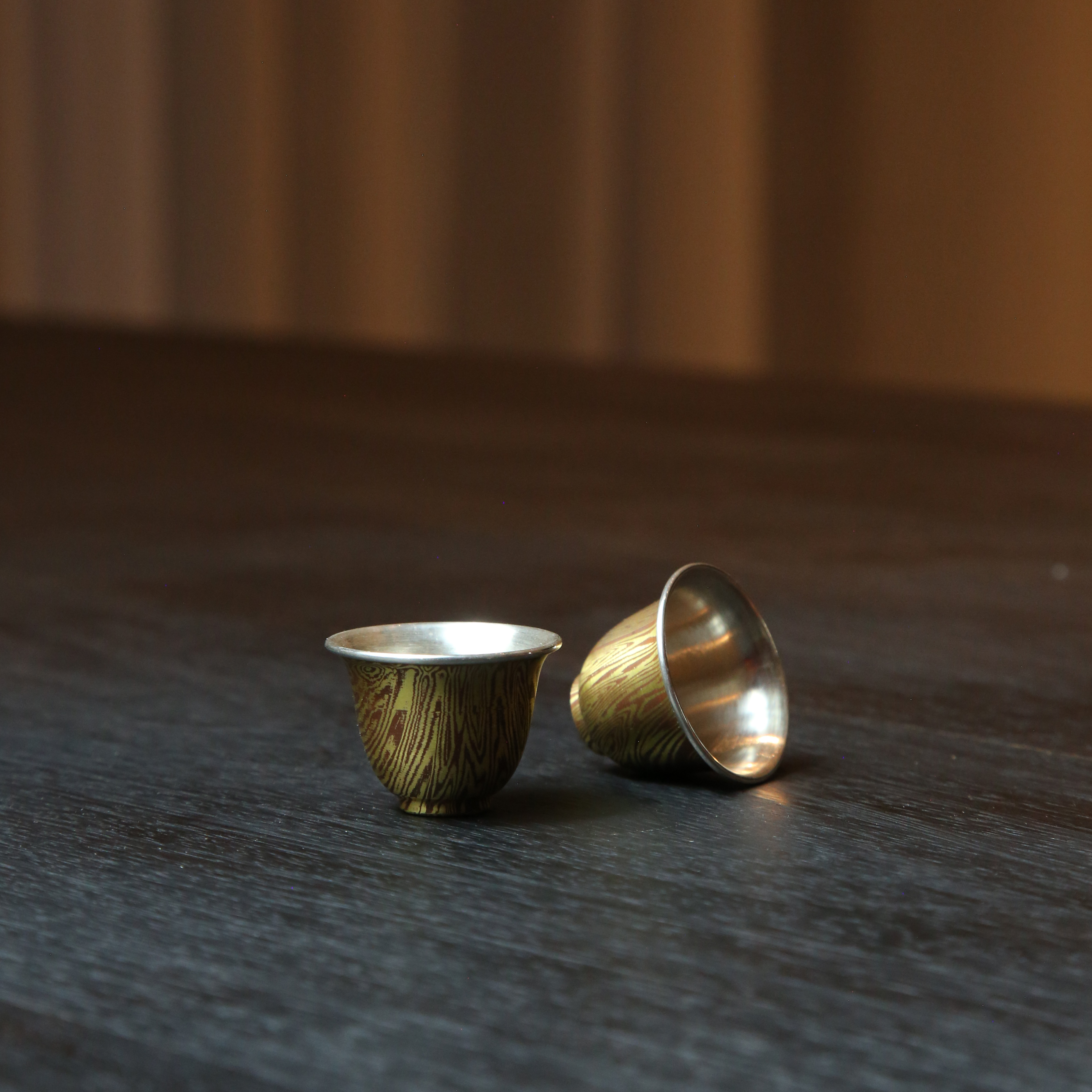 木纹金小酒杯小杯子小容量品鉴杯外木纹铜内层银防烫