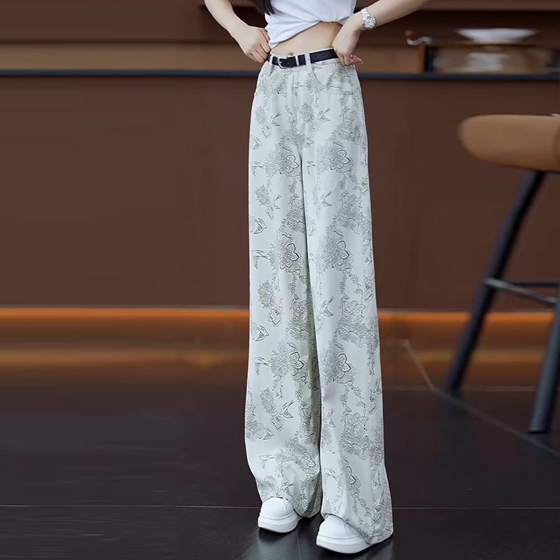 时尚舒适冰感印花阔腿裤女2025夏新款高腰显瘦今年流行爆款直筒裤