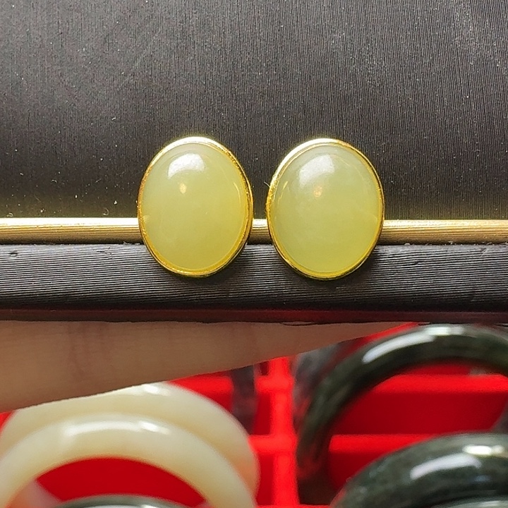 和田玉银S925镶嵌耳饰