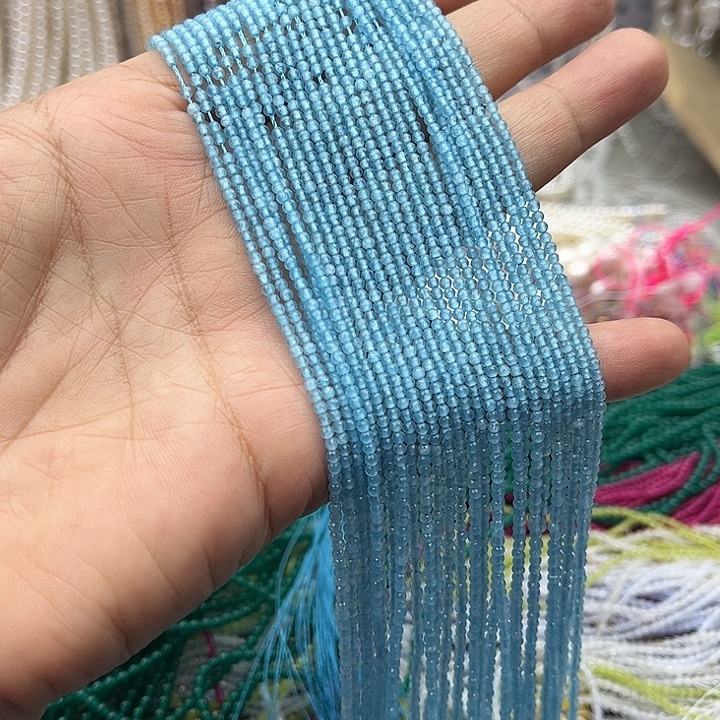 玛瑙/玉髓未镶嵌珠宝半成品2条2mm左右海蓝宝刻面