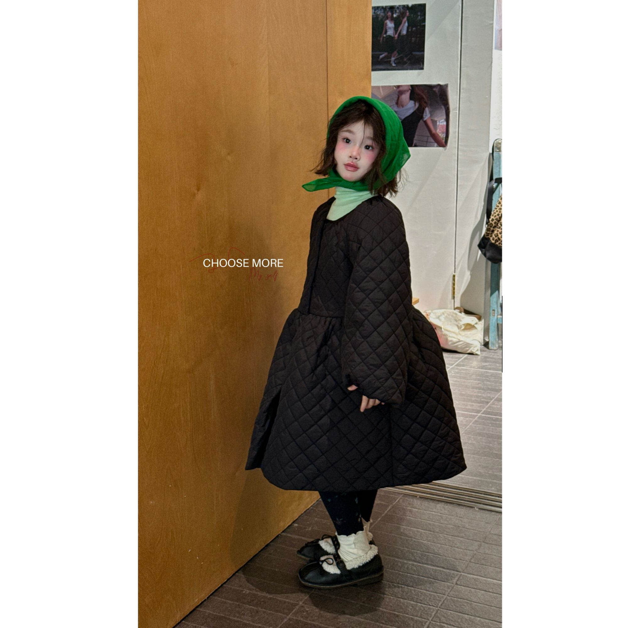 【福利】CHOOSEMORE“欧尼裙 ”加厚夹棉长款过膝连衣裙青柠绿德绒衫