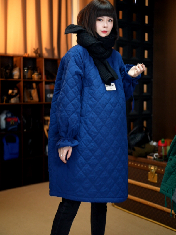 2025冬季新款欧洲站时尚大版菱形格袖口绑带加棉连衣裙221