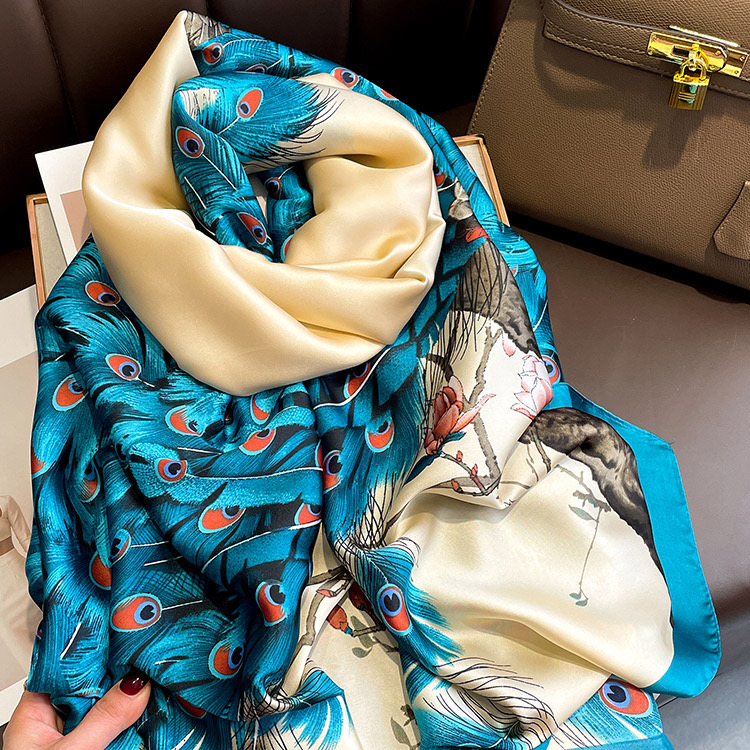 【明珠弹雀】新中式高级百搭丽锦缎精品丝巾90*180（S018）