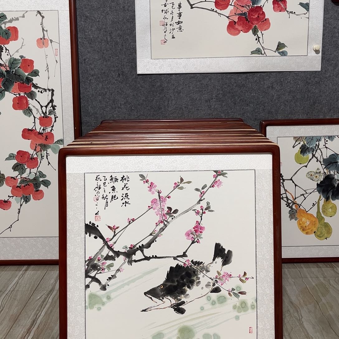 国画书画作品带框63×63