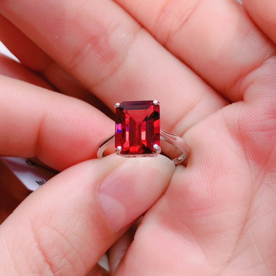 石榴石戒指银S925镶嵌8✖️10