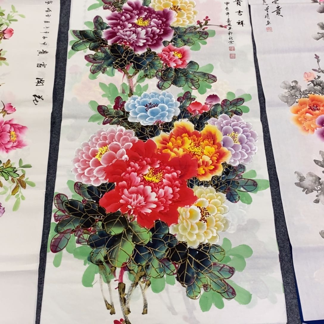 国画140✖️70水晶金线牡丹花画画画画画画