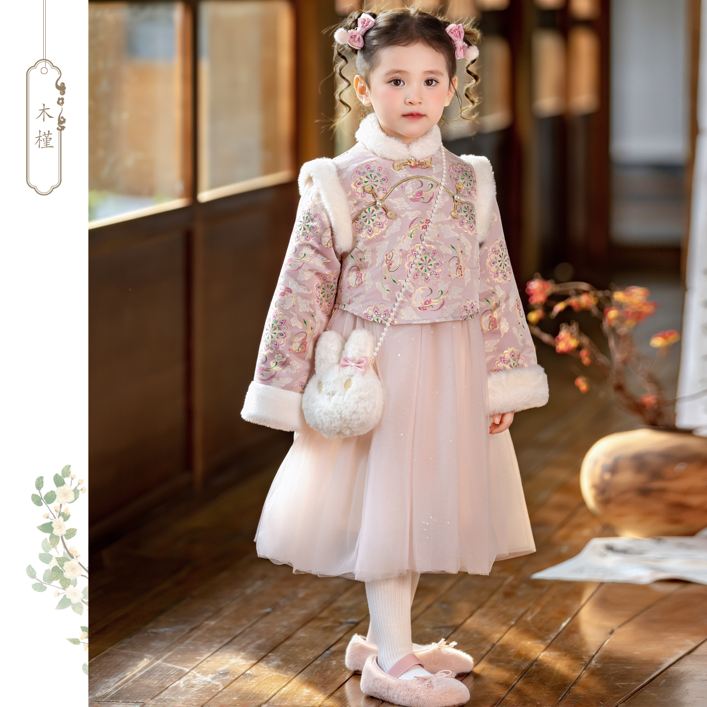 女童汉服连衣裙冬季新款儿童中国风公主裙过年拜年服夹棉加厚古风