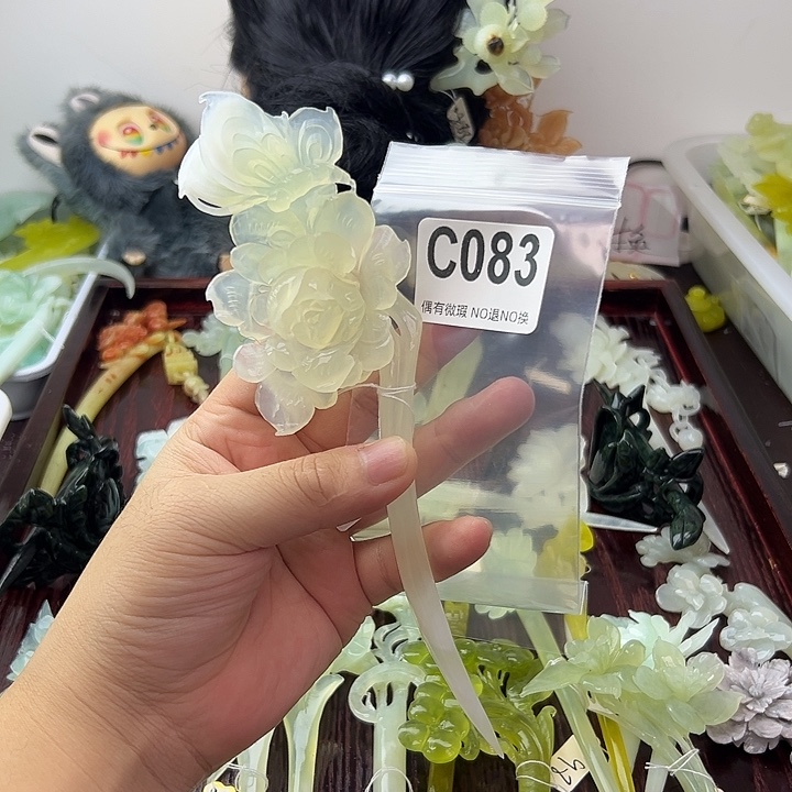 尘***拂蛇纹石玉合金发饰