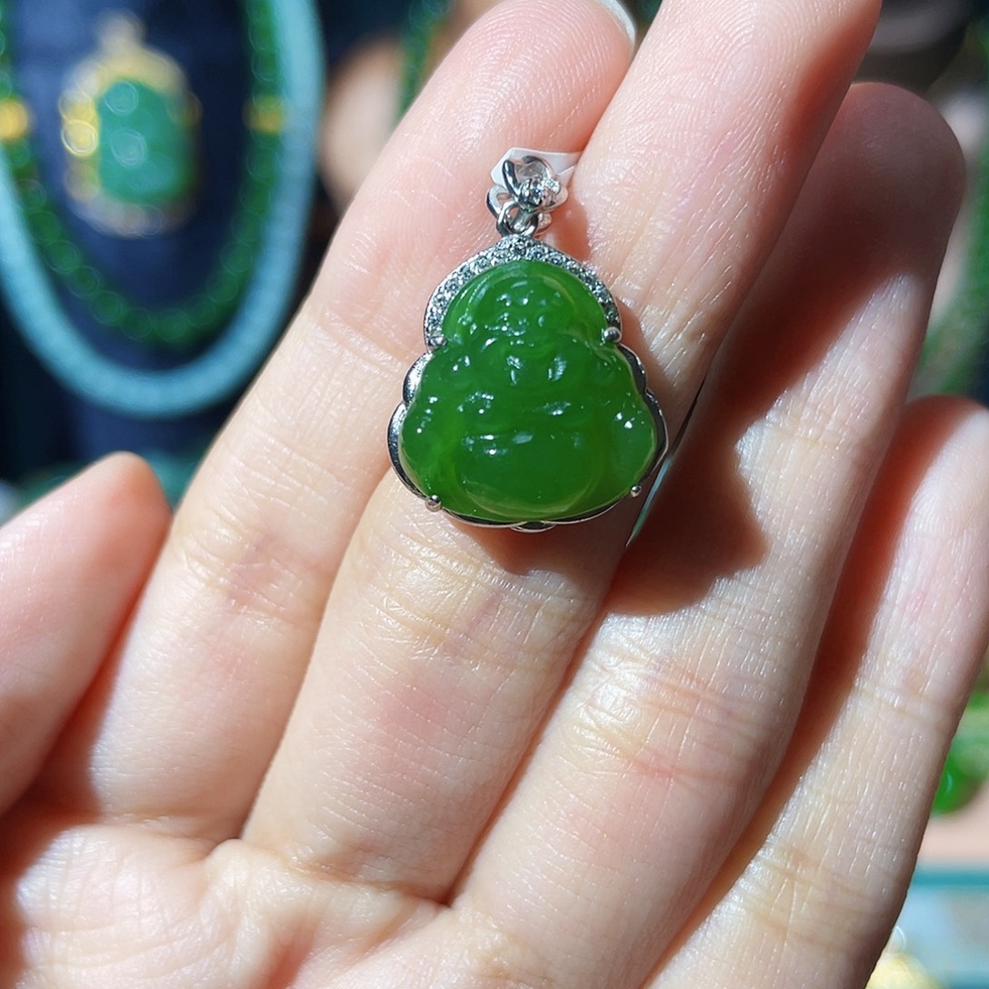 和田玉（碧玉）银S925镶嵌颈饰