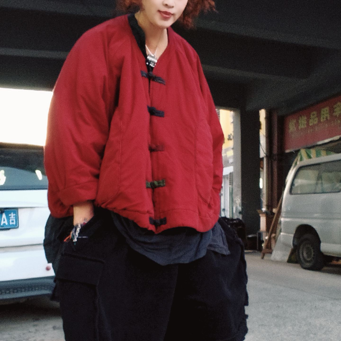 无吊牌炒色做旧对襟盘扣棉服衣服上有斑驳盘扣色随机发介意勿拍