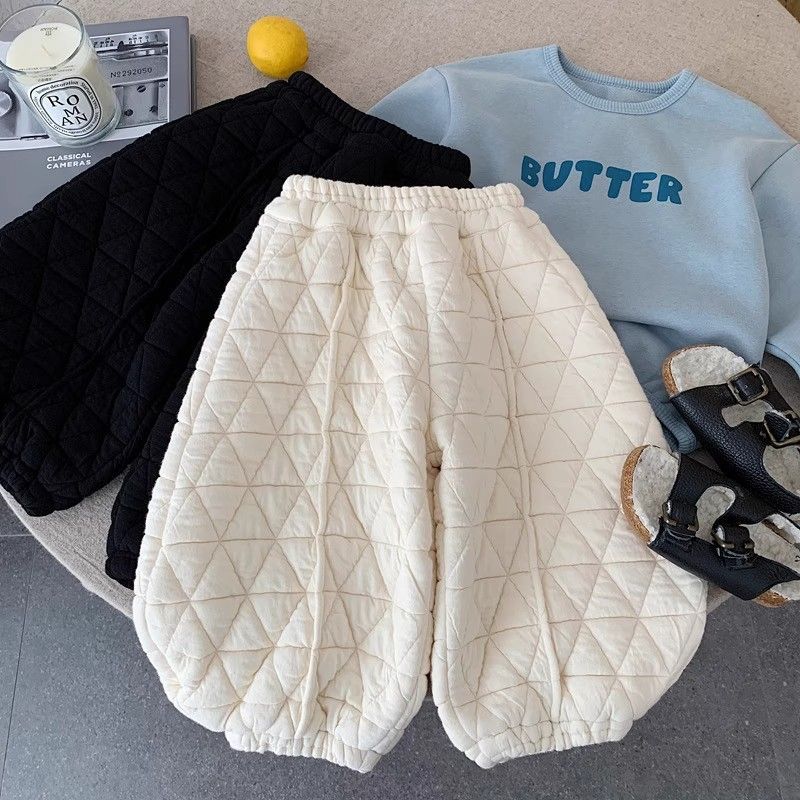 儿童冬季加绒弯刀家居裤男女童外穿长裤韩版休闲百搭保暖加厚裤子