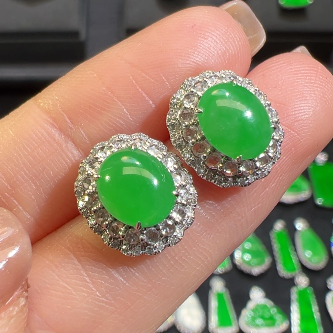 翡翠耳饰18K金镶嵌收到货48小时鉴赏期