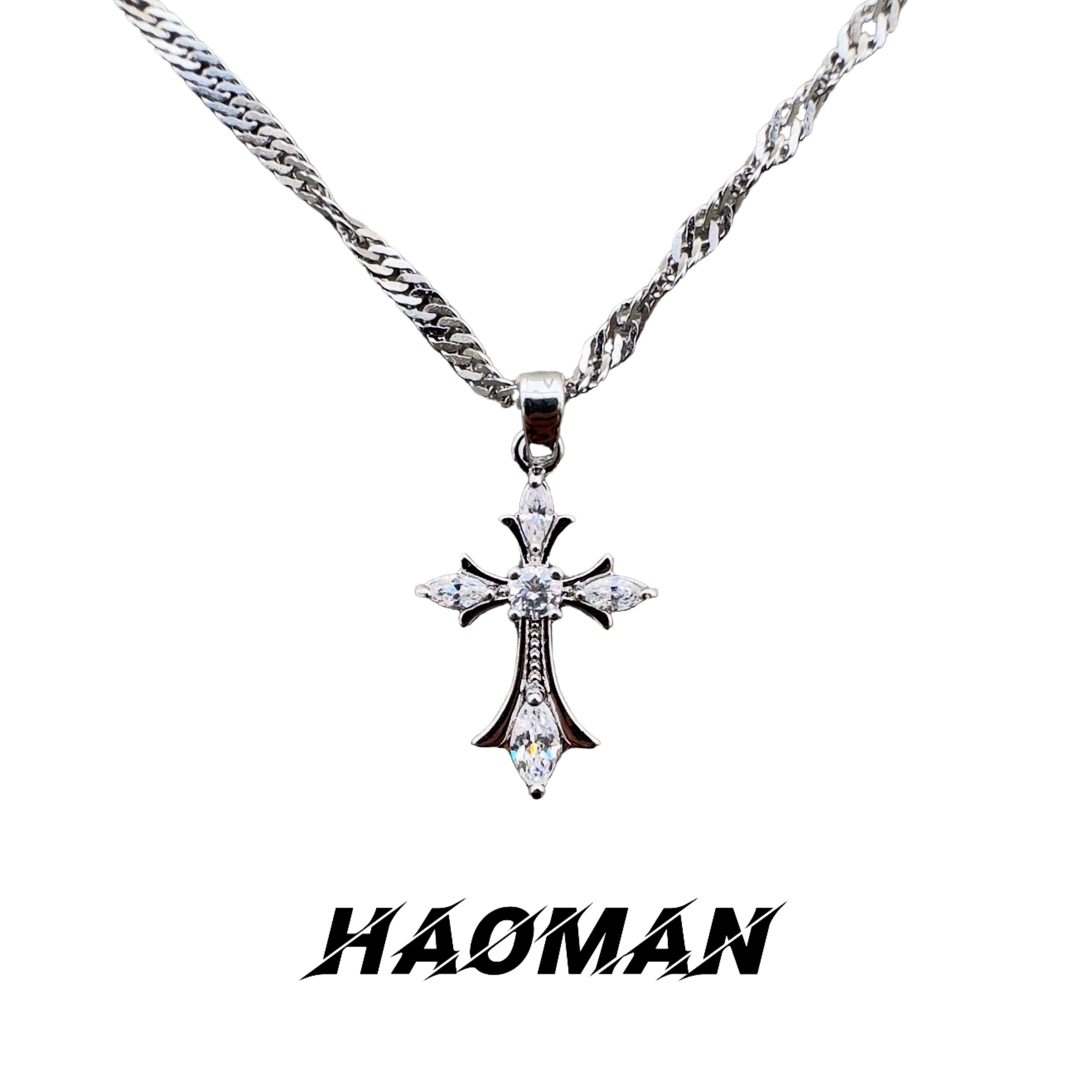 钛钢项链 “超新星”小众高级复古十字架镶嵌满钻百搭项链精致情侣