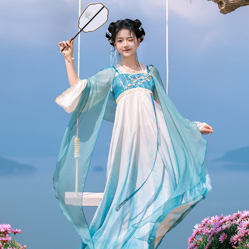 [三春晴雪]汉尚华莲原创国风汉服改良齐胸连衣裙女夏季仙气套装