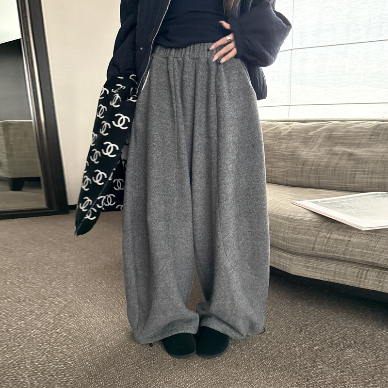 抗冻加绒毛呢质感宽松休闲阔腿裤女2025新款加厚弯刀裤秋冬穿搭N