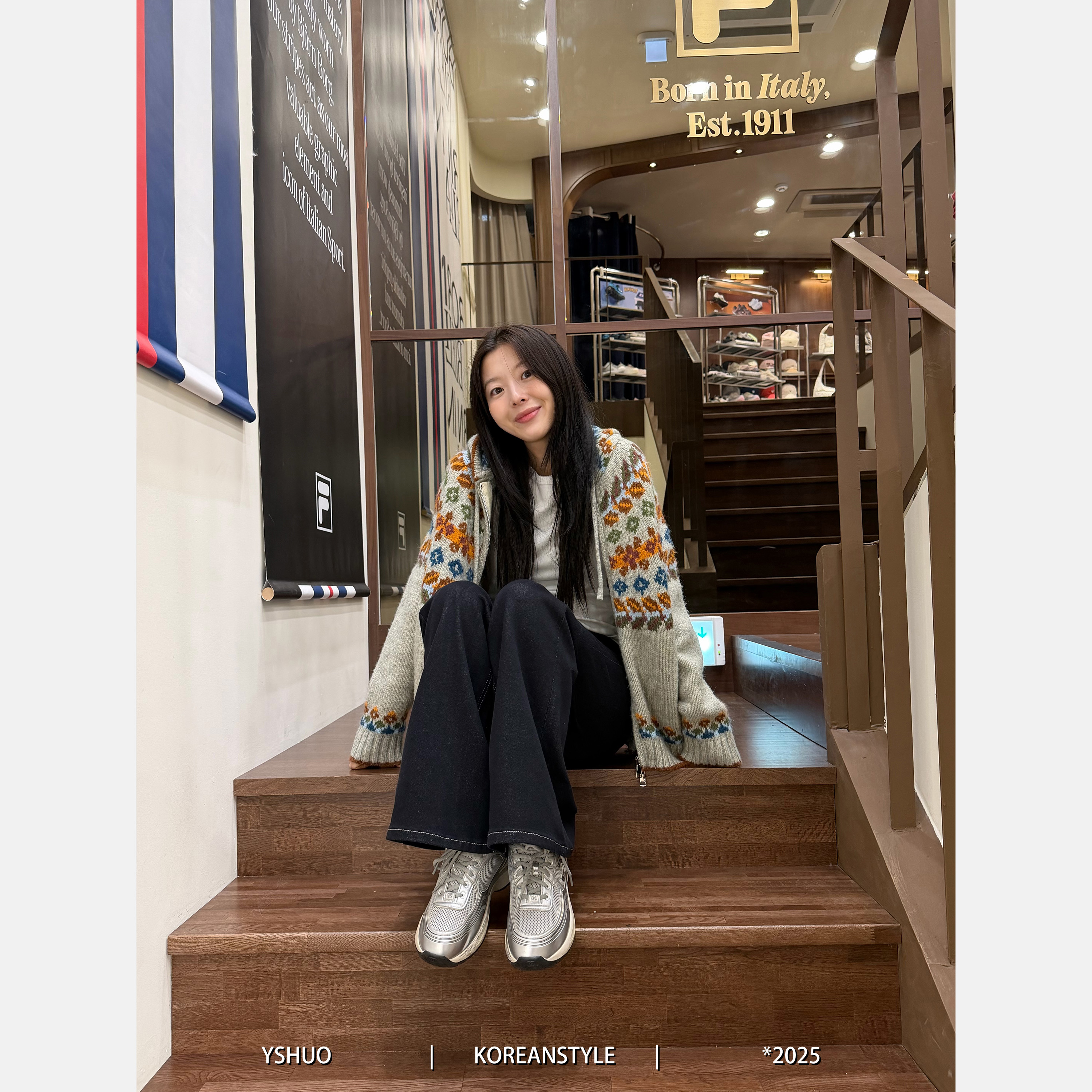 YSHUO【灵动感】慵懒感韩系连帽针织费尔岛撞色小众开衫外套 25571