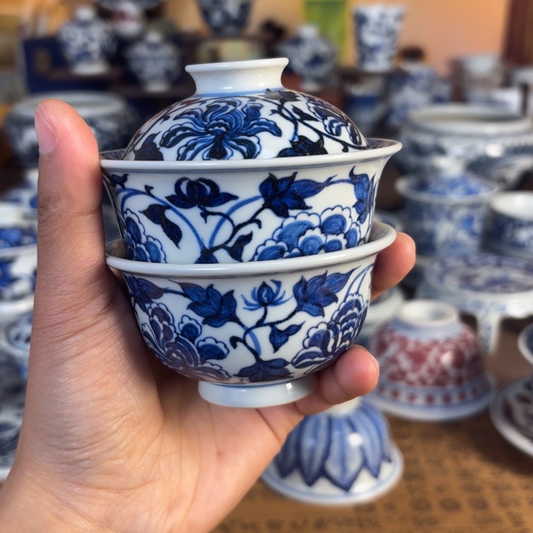 手工手绘茶具盖碗微瑕 套组