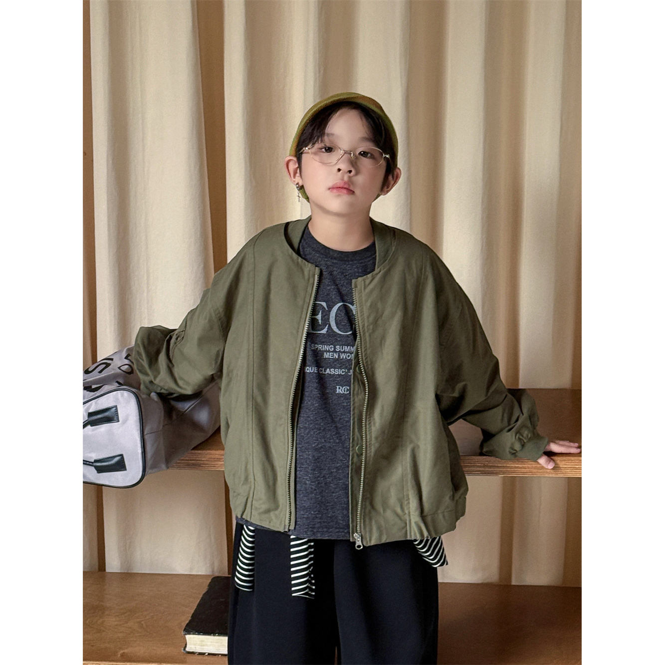 in 爱:nl25秋男童后背印花夹克外套儿童小众设计飞行服外套91310
