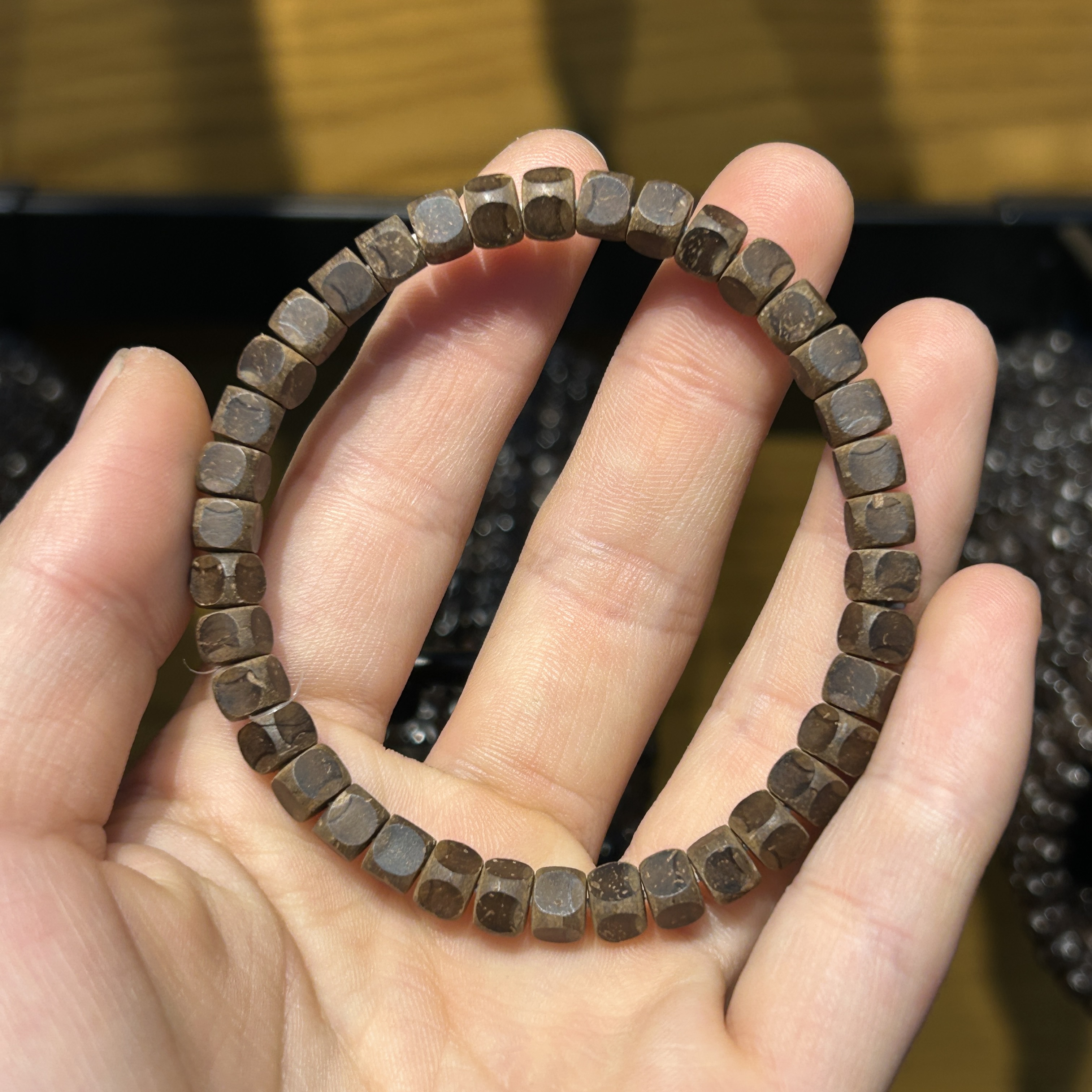 【毕业级】原皮椰蒂7*5方糖天然原生态原色原脂精品椰蒂手串无科技