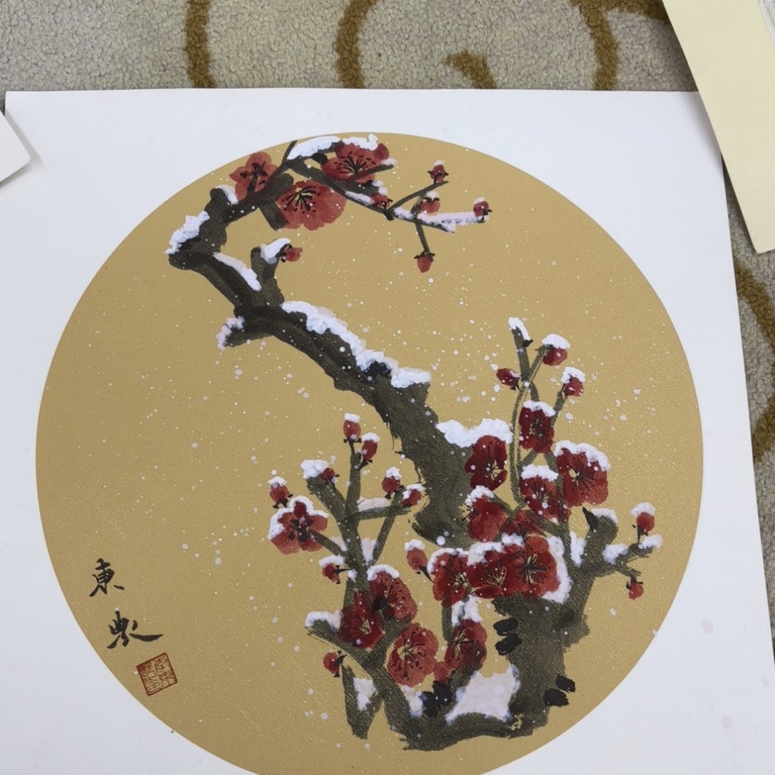 国画斗方卡纸手绘花鸟山水33