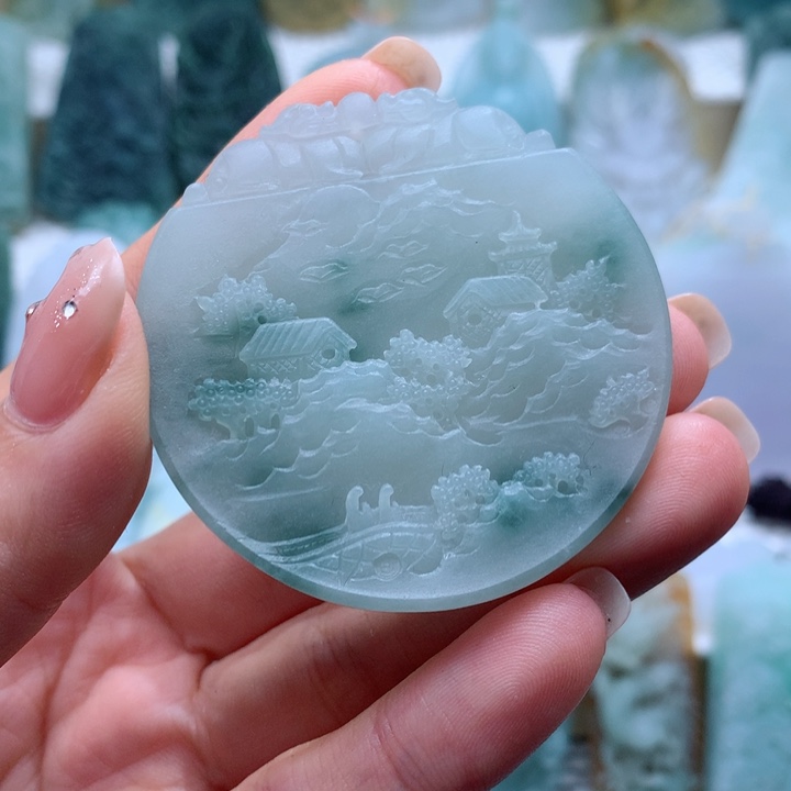 阿***宁定制翡翠未镶嵌山水牌