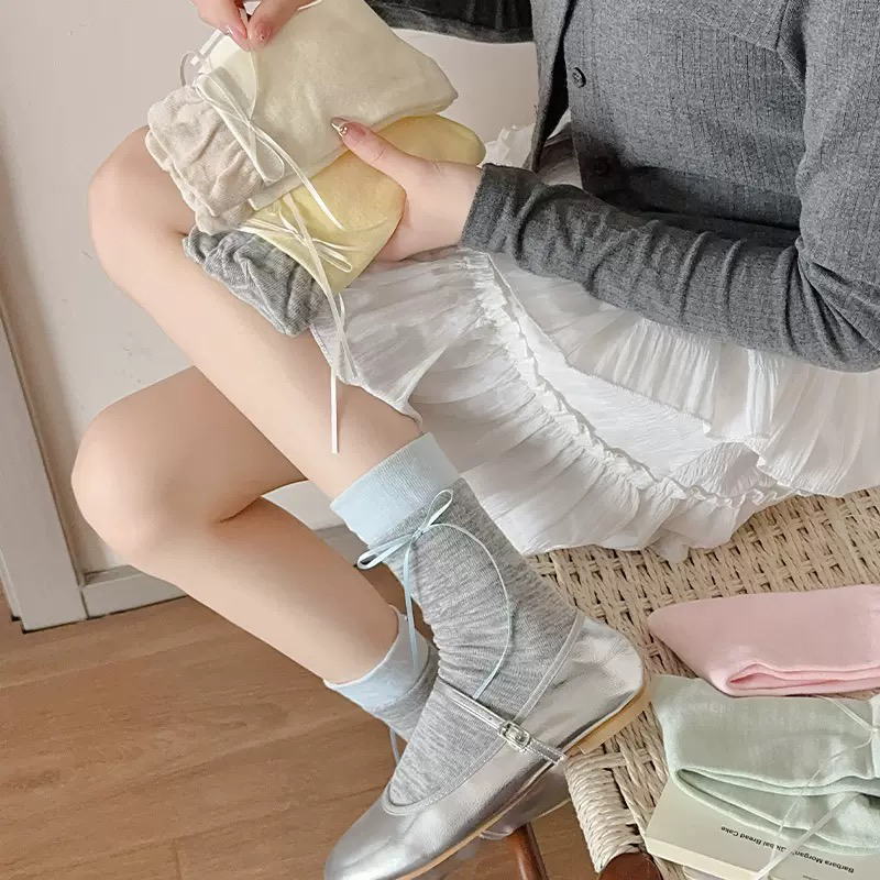 芭蕾风甜美花苞袜假两件蝴蝶结堆堆袜日系jk可爱百搭堆堆袜中筒袜