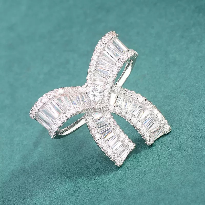 铜合金合成锆石胸针 【11119】K银色蝴蝶结高端定制胸针