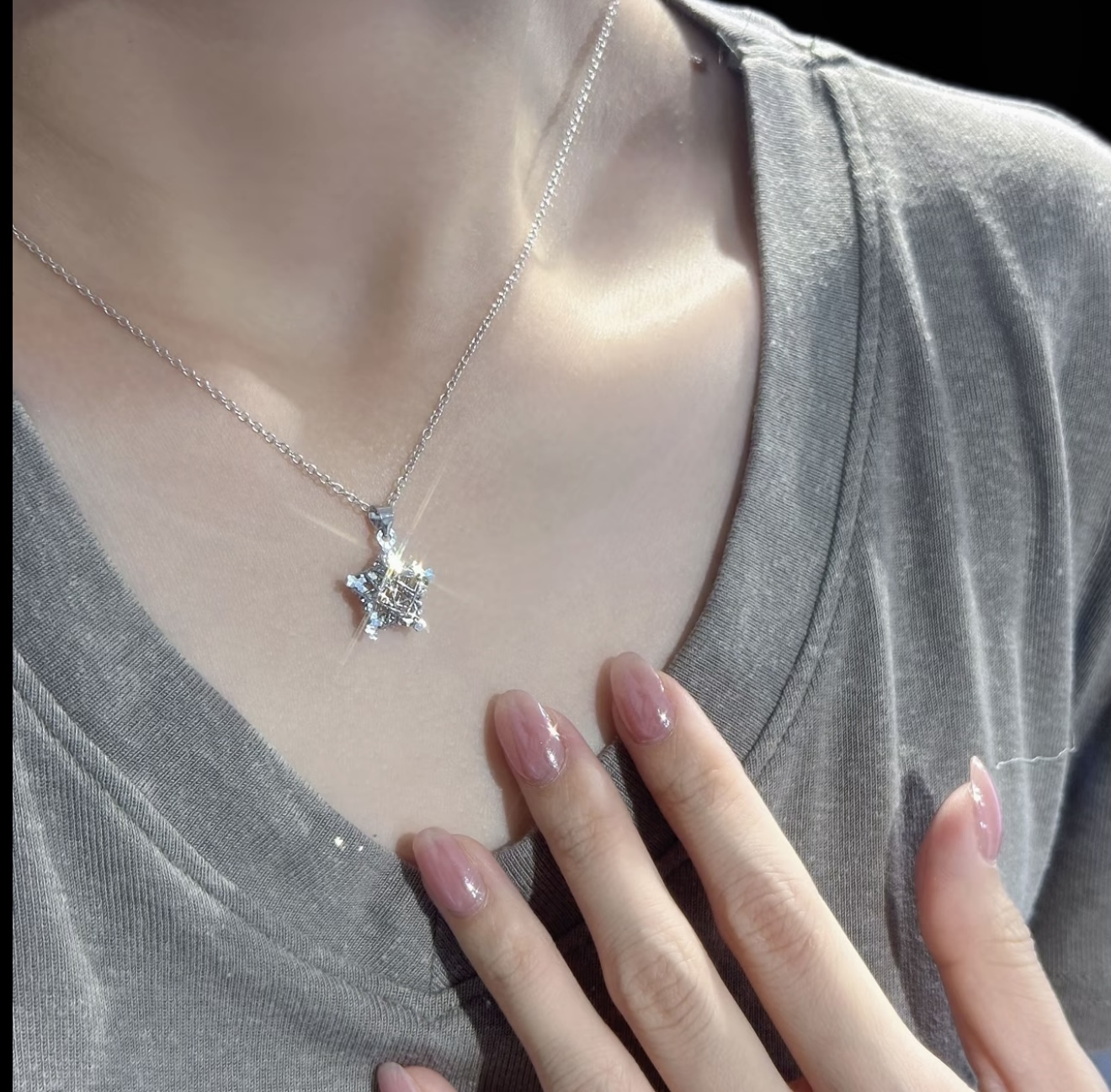 吊坠925银锆石 0012满天星无镀层纯银饰品坠链轻奢女款项链