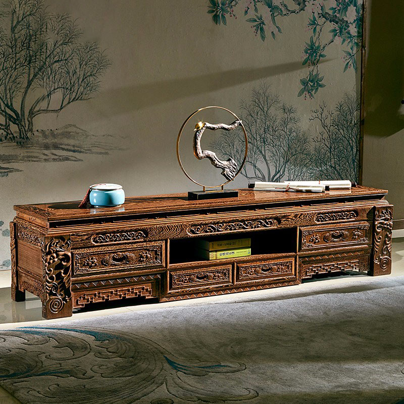 富贵地柜 鸡翅木电视柜 全实木客厅家用地柜红木家具