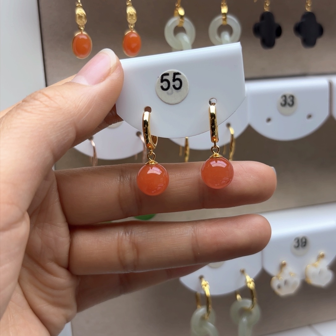 南红玛瑙耳饰银S925镶嵌