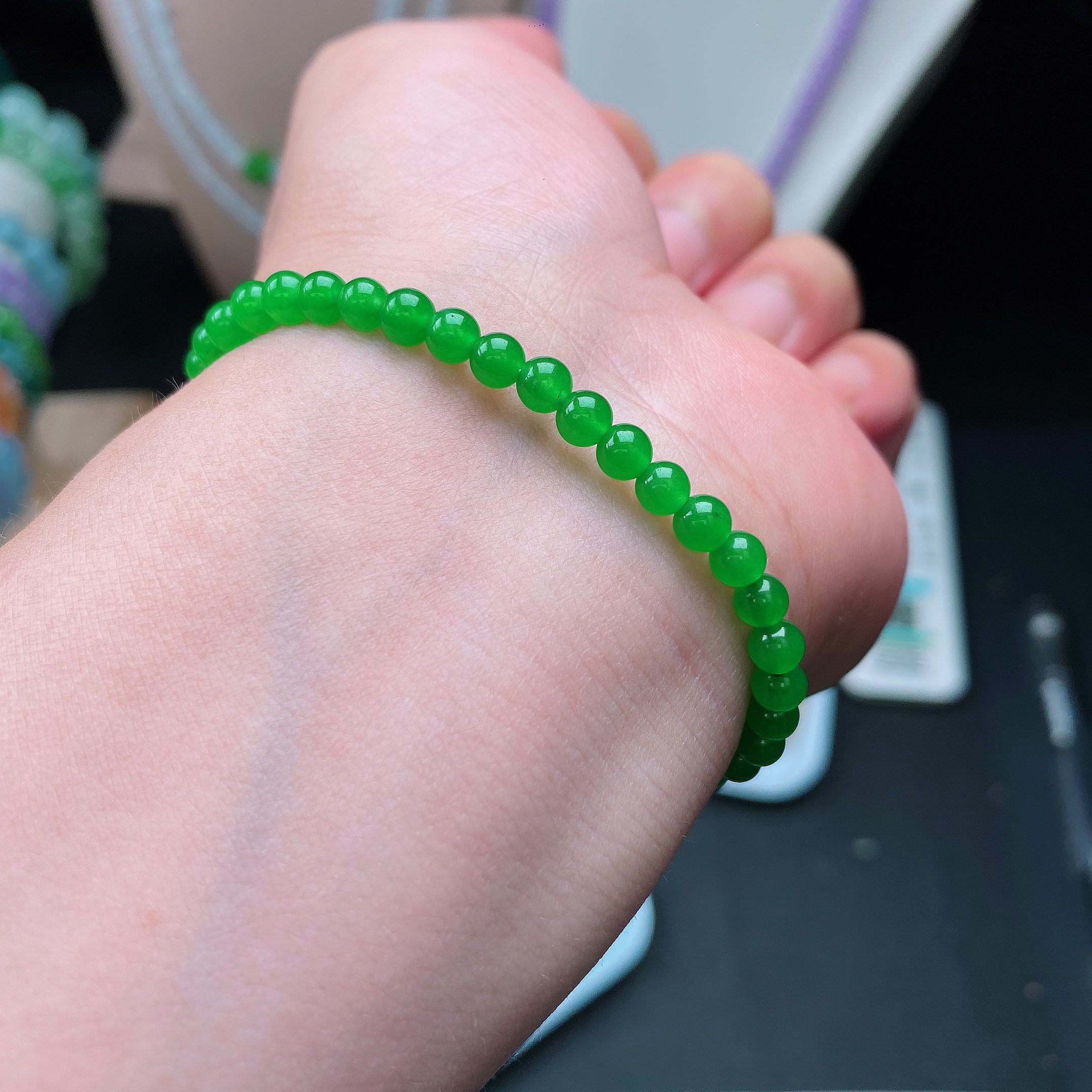 卡4+天然缅A满绿小米珠圆珠一串-多样性发一串