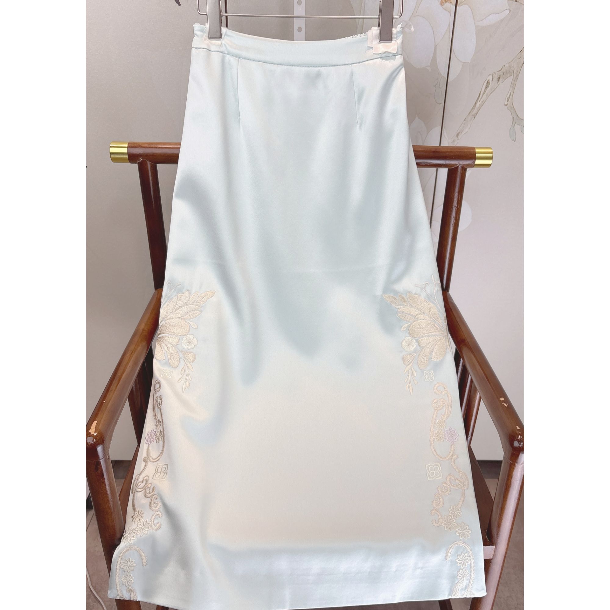 {清风}深圳高货新中式重工刺绣三醋酸松紧腰带里衬直筒半裙女裙子