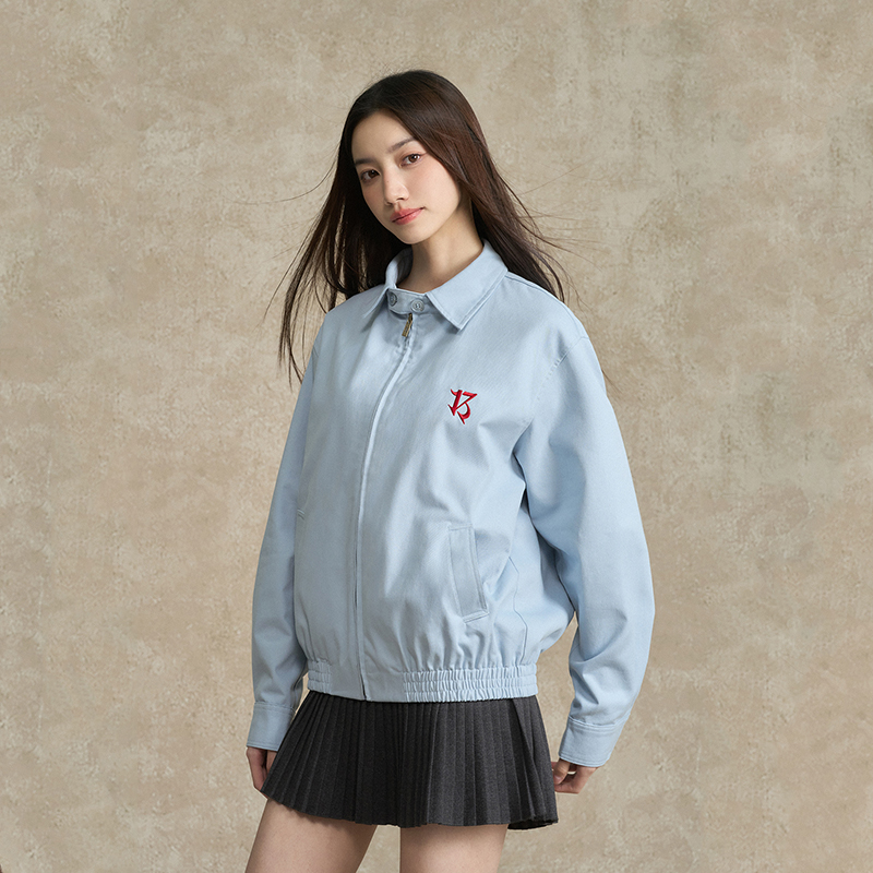 BONELESS工装夹克纯棉宽松翻领撞色刺绣logo外套百搭翻领拉链上衣