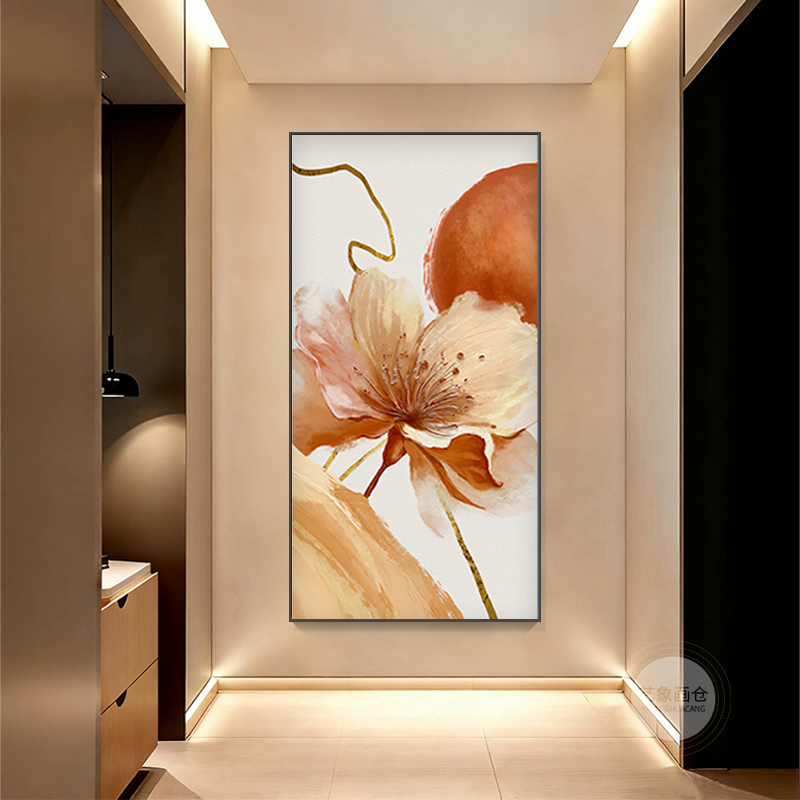 奶油风花卉入户玄关装饰画小清新牡丹墙壁画简约走廊过道竖版挂画