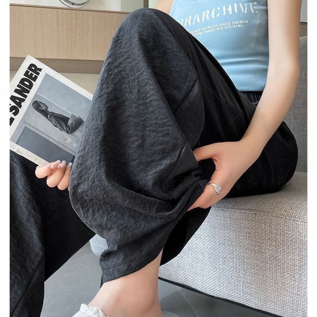 2025新款蕾丝抽绳醋酸裤多巴胺显瘦垂感直筒休闲长裤宽松百搭慵懒