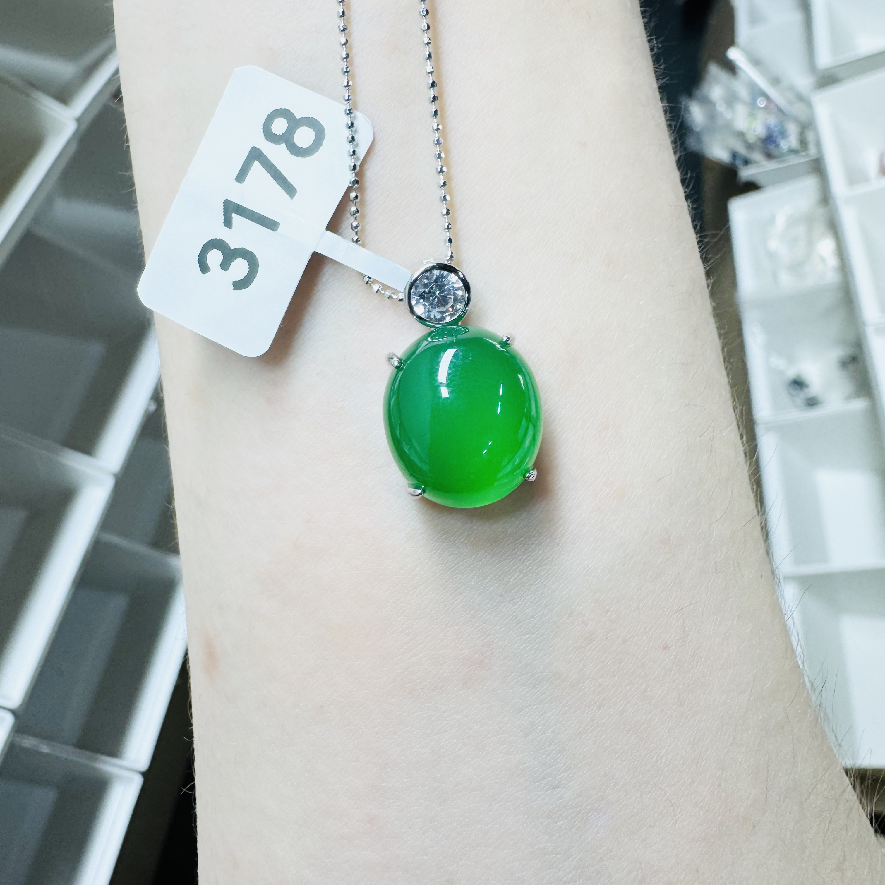 S925银天然玛瑙玉髓项链（14mm✖️15mm）3178