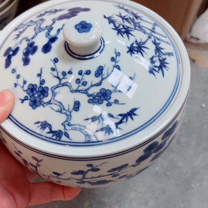 青花玲珑猪油罐3斤
