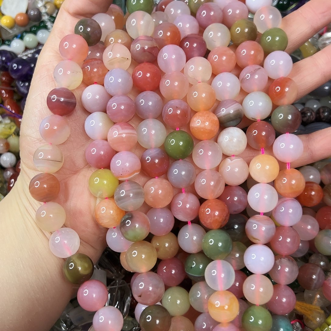 玛瑙/玉髓足铂镶嵌珠宝半成品，卡12蜜桃盐源玛瑙一条